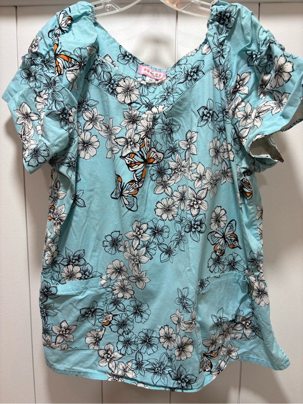 Koi By Kathy Peterson Scrub Top Womens 3X Butterfly Stretch Nursing “flaw” Blue